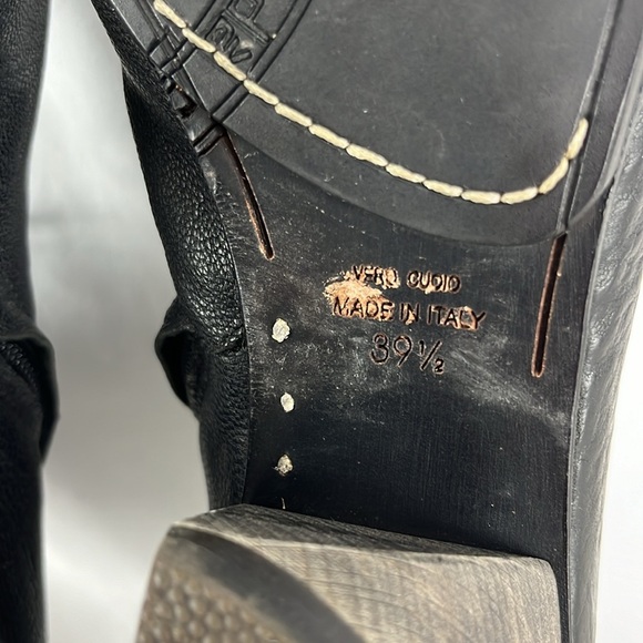 Roda Italian-Made Witchy Black Leather Boots w/ Geometric Wooden Block Heels - Picture 11 of 16